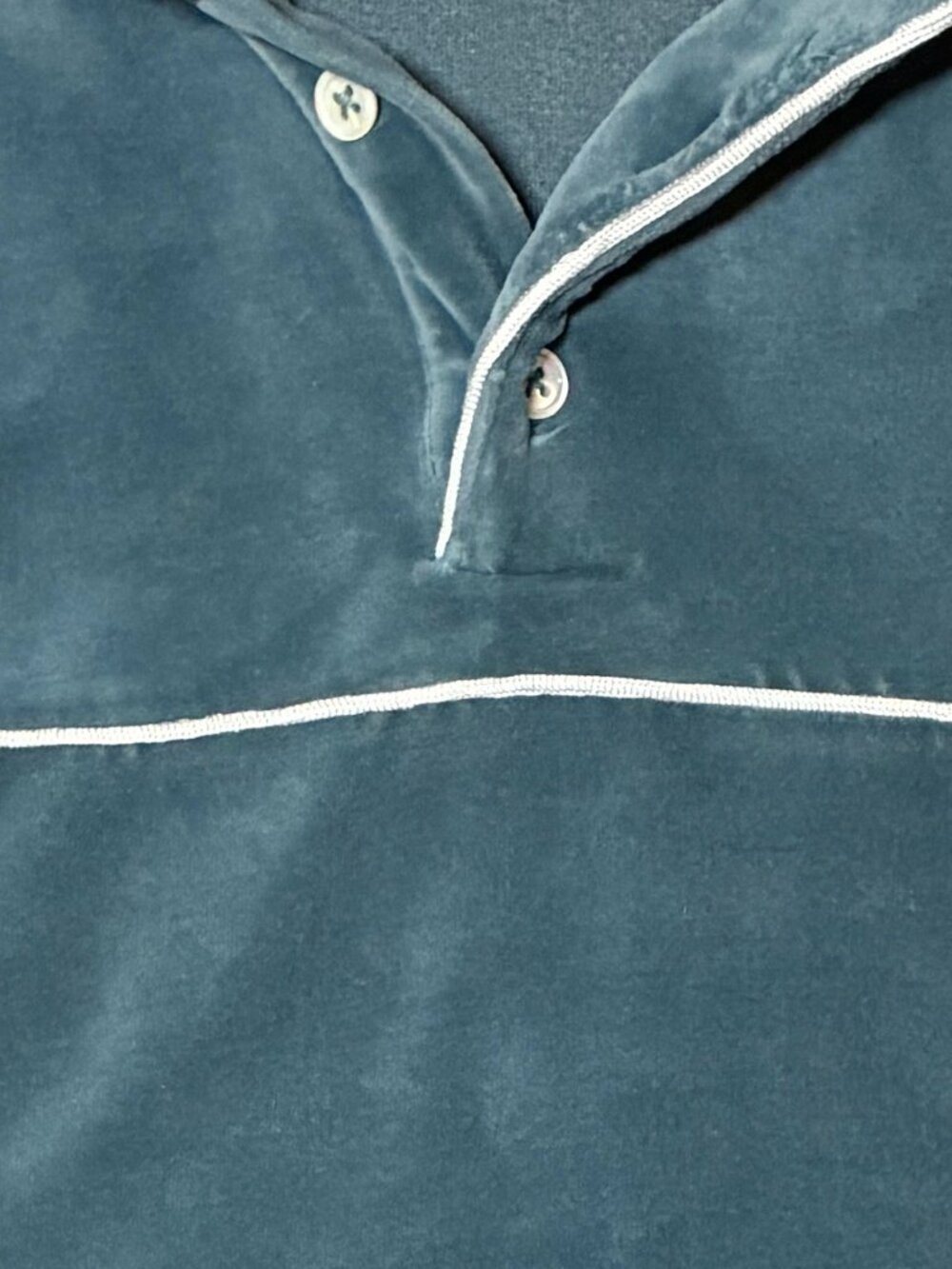 Todd Snyder Piped Velour Polo Long Sleeve Shirt Blair Blue/Teal Size Medium - Picture 6 of 6